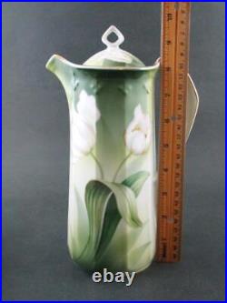 White TULIPS Art Nouveau Porcelain CHOCOLATE SET 14pcs R. S. GERMANY c. 1910