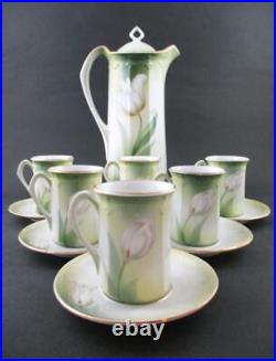 White TULIPS Art Nouveau Porcelain CHOCOLATE SET 14pcs R. S. GERMANY c. 1910