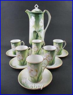 White TULIPS Art Nouveau Porcelain CHOCOLATE SET 14pcs R. S. GERMANY c. 1910