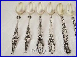 Whiting AESTHETIC Sterling Silver Floral Series Demitasse Spoon Set Mistletoe