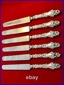 Whiting Lily 1902 Sterling Silver Set Of 6 Dinner Knives 9 5/8 Monogram W