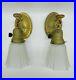 Wired_Set_Two_Brass_Antique_Art_Nouveau_Gold_Armed_Wall_Sconces_Deco_Satin_Shade_01_qp