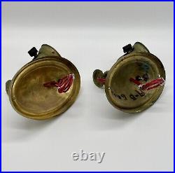 Wired Set Two Brass Antique Art Nouveau Gold Armed Wall Sconces Deco Satin Shade